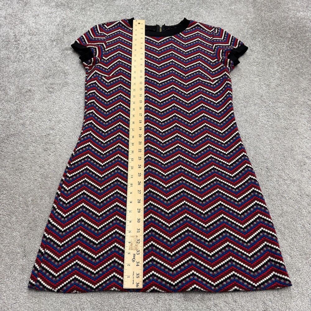 Zara Woman Chevron Geometric Knitted Midi Shift Dress XL Textured Crew Neck Zip - Picture 5 of 13